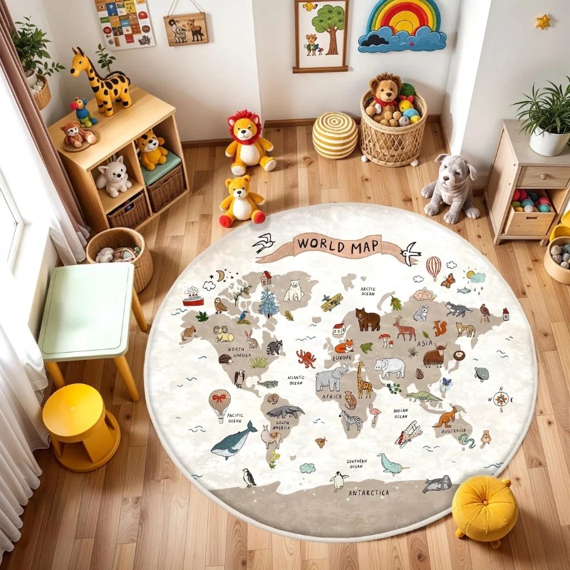Commercial Printing Usa - Play Round Floor Mat Animal World